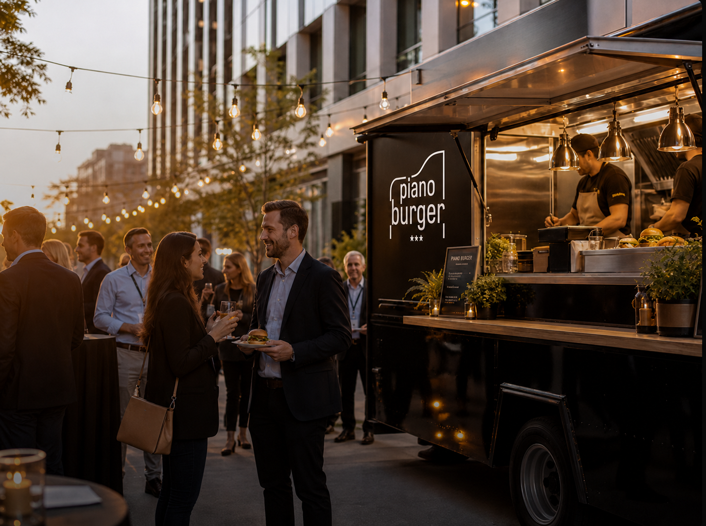 Elegancki event korporacyjny z food truckiem Piano Burger