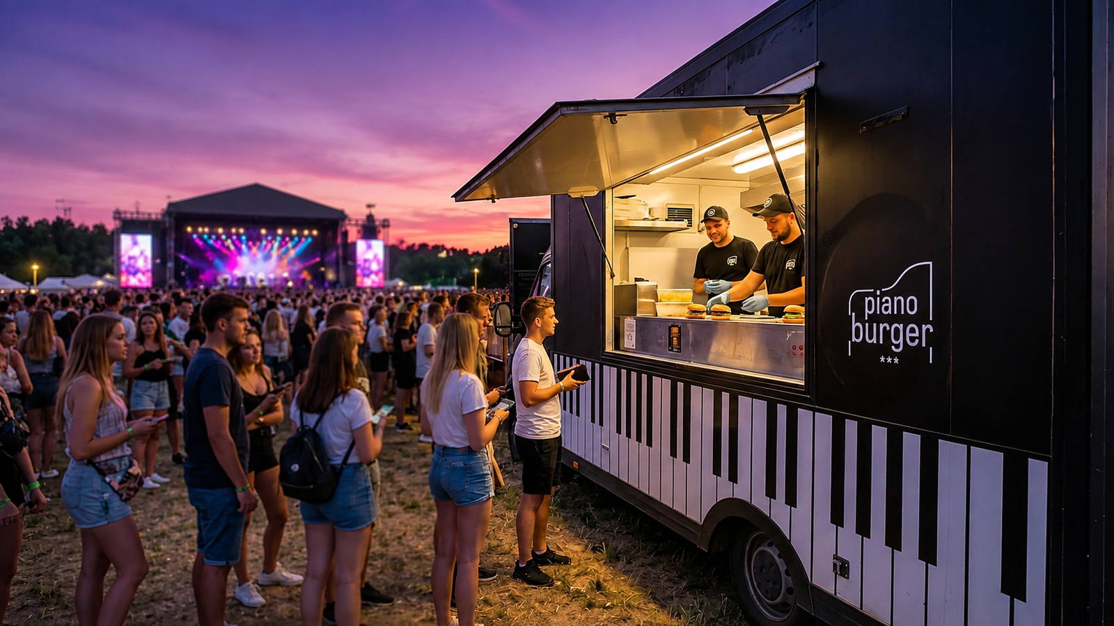 Ekipa Piano Burger przygotowuje zamówienia na festiwalu