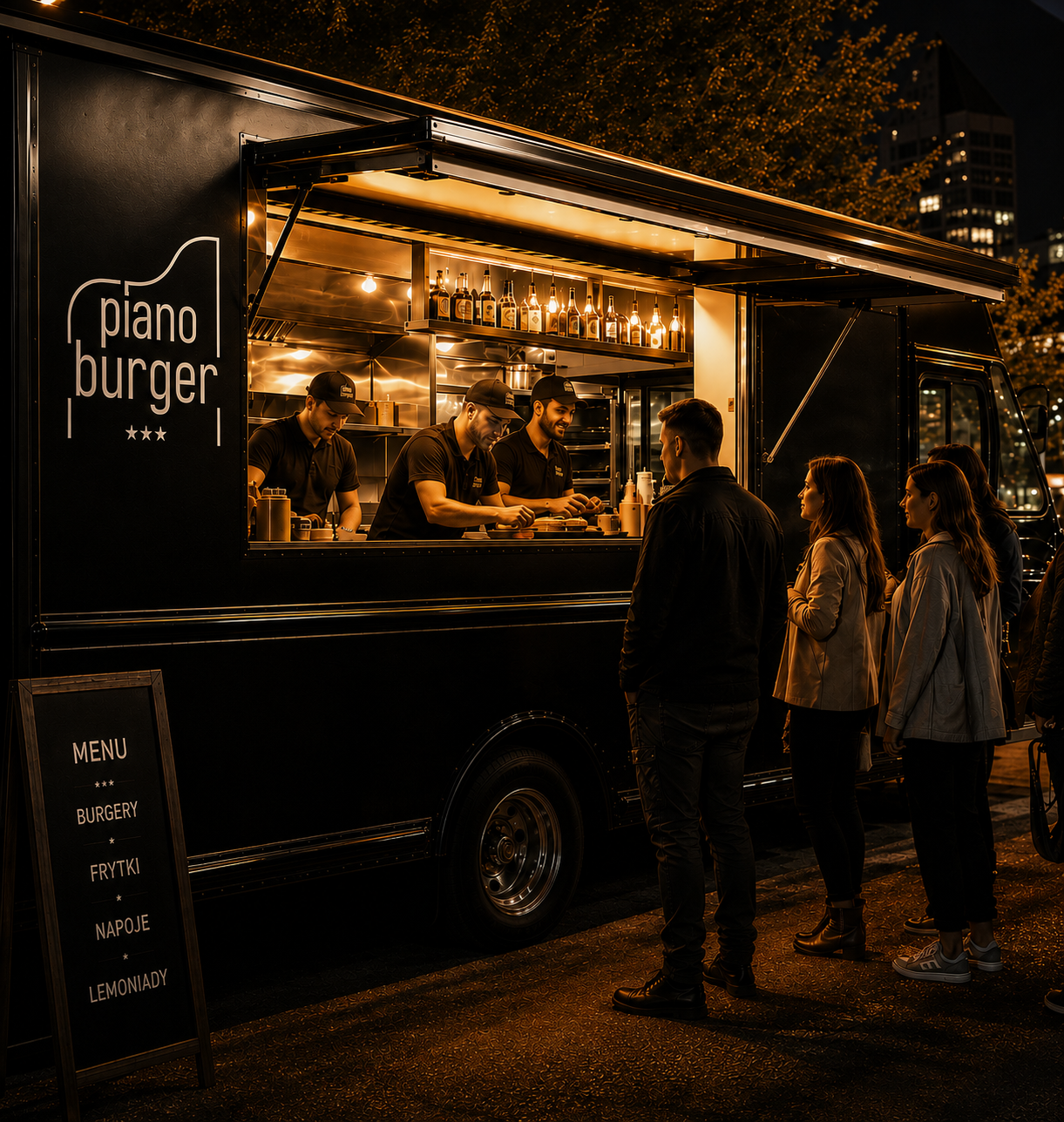 Food truck Piano Burger nocą